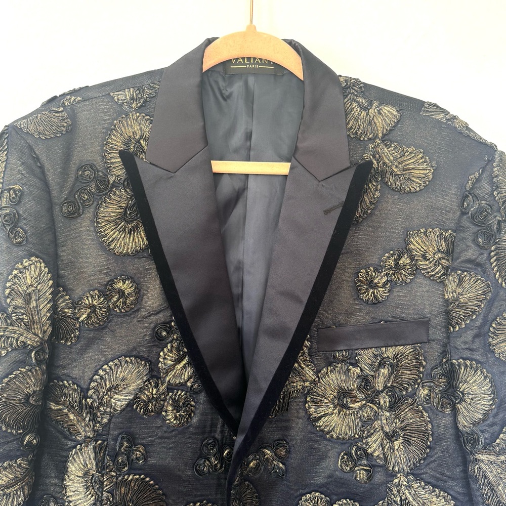 NWT Valiant Paris Coat Jacket Event Blazer Navy Bold Textured Unique Design 3XL - Picture 4 of 16